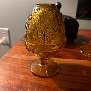 Vintage Tiara Exclusives Amber Fairy Light Sandwich Pattern Indiana Glass